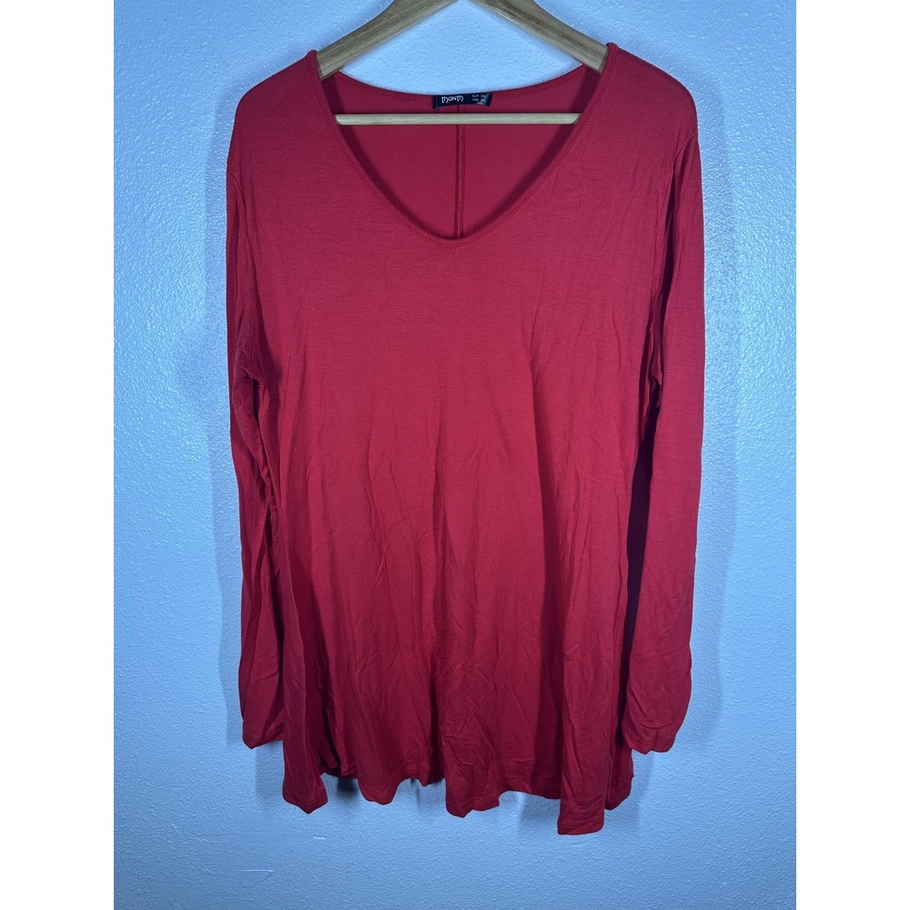 Thanth Shirt Womens XXL Red Long Sleeve Scoop Neck Tunic Soft Knit Top‎
